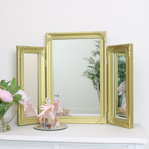 Ornate Gold Triple Dressing Table Mirror 55cm x 74cm 