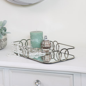 Curved Silver Mirrored Tray