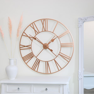 Large Copper Metal Skeleton Clock 80cm x 80cm 