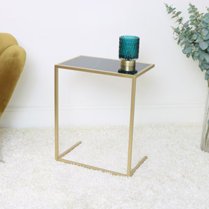 Pair of Green & Gold Marble Side Tables
