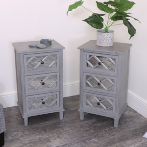 Pair of Grey Mirrored Bedsides/Lamp Tables 