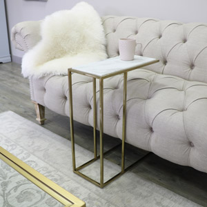 Gold & White Marble Side Table