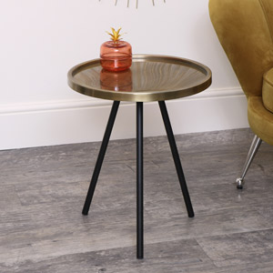 Large Black & Gold Round Side Table
