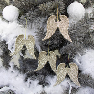 Set Of 4 Gold Glitter Angel Wings