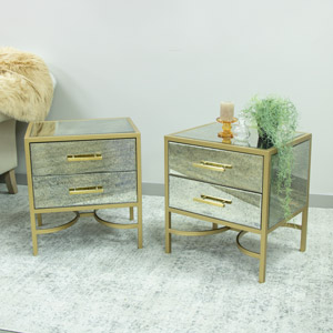 Pair of Gold Mirrored Bedsides / Occasional Tables - Cleopatra Range