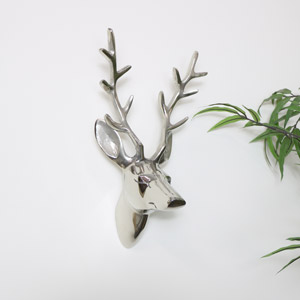 Silver Wall Mounted Stags Head - 15cm x 30cm x 14cm