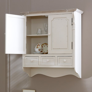 Lyon Range - Cream Wall Mounted Cupboard With Drawers