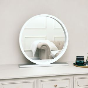 Round White & Silver Freestanding Table Top Mirror