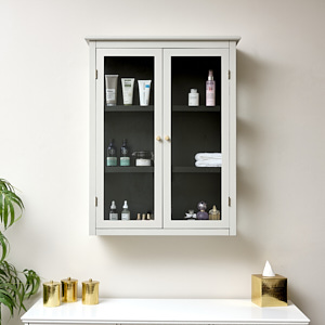 Large Grey & Black Glass Fronted Wall Cabinet 90cm x 70cm