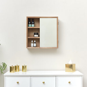 Wooden Open Shelved Mirrored Wall Cabinet 53cm x 53cm