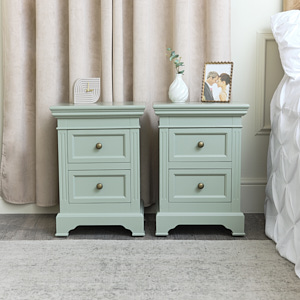 Pair of Sage Green Two Drawer Bedside Tables - Daventry Sage Green Range