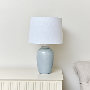 Pale Blue Ceramic Table Lamp with Linen Shade