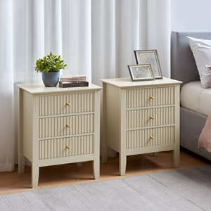 Pair of 3 Drawer Bedside Tables - Hales Taupe Range