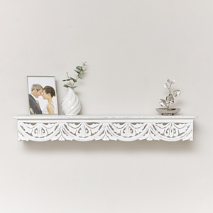 Large White Wooden Carved Boho Wall Shelf - 81cm