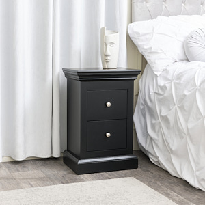 Black 2 Drawer Bedside Table - Slimline Haxey Black Range