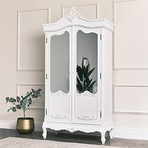 Pays Blanc Range - Antique White Mirrored Double Wardrobe