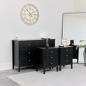 Large Chest of Drawers and Pair of Bedside Tables - Hales Black Range