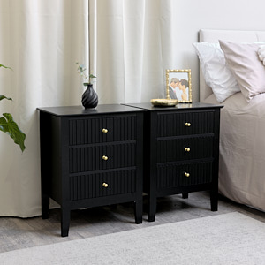 Pair of 3 Drawer Bedside Tables - Hales Black Range