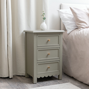 3 Drawer Scallop Bedside Table - Staunton Taupe Range 