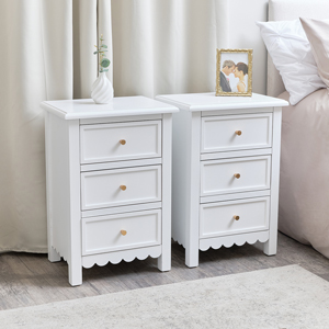 Pair of 3 Drawer Scallop Bedside Tables  - Staunton White Range