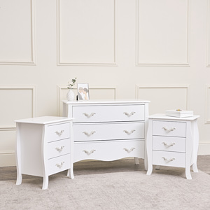 Large 3 Drawer Chest of Drawers & Pair of Bedside Tables - Elizabeth White Range