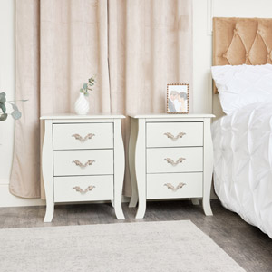 Pair of 3 Drawer Bedside Tables - Elizabeth Ivory Range