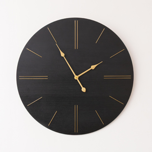 Large Black Wooden Grain & Gold Detailed Wall Clock - 70cm x 70cm