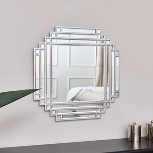 Square Silver Art Deco Fan Wall Mirror 55cm x 55cm 