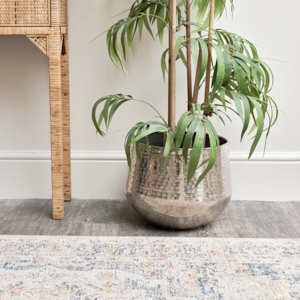 Large Round Silver Patterned Planter