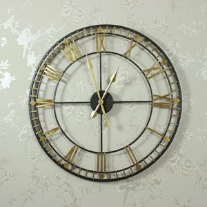 Large Black and Gold Skeleton Wall Clock