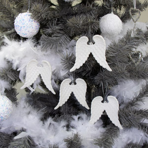 Set Of 4 White Glitter Angel Wings