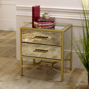 Gold Antique Mirrored Bedside Chest / Occasional Table  - Cleopatra Range
