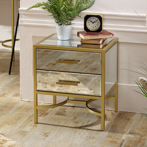 Gold Framed Mirrored Bedside / Occasional Table - Venus Range