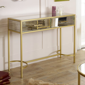 Large Gold Framed Antique Mirrored Console Table - Cleopatra Range