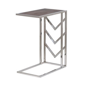 Silver Metal & Glass Leather Side Table 