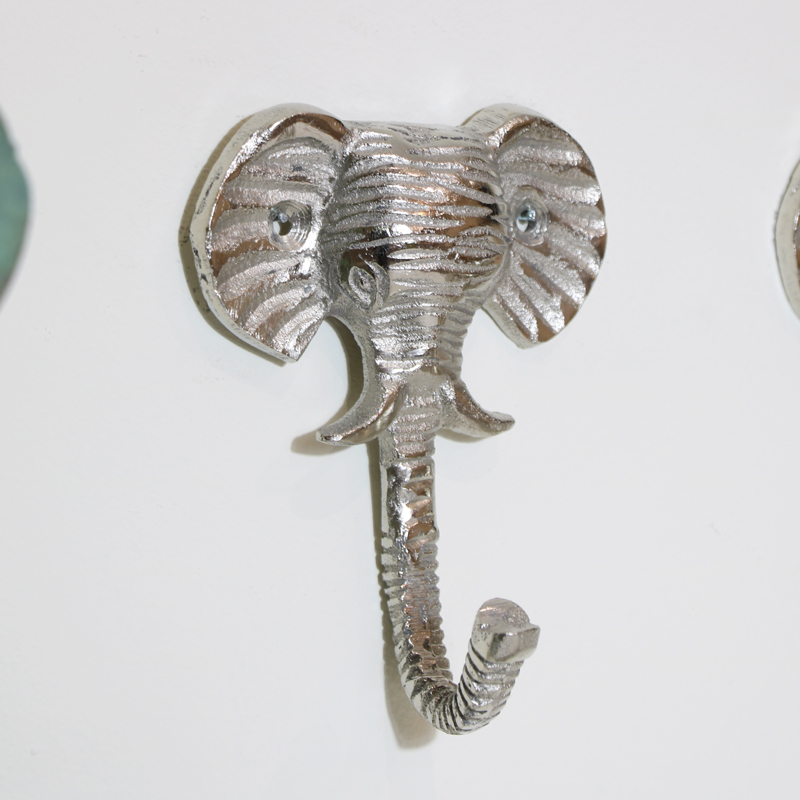 Set Of 3 Silver Elephant Head Wall Hooks