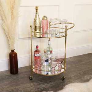 Foiled Gold Metal Glass Drinks Trolley 