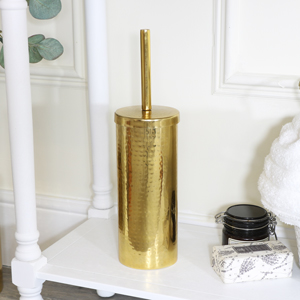 Hammered Gold Metal Toilet Brush Holder