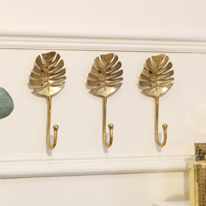 Set Of 3 Gold Monstera Leaf Wall Hooks