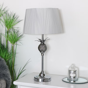 Silver Table Lamp with Light Grey Shade