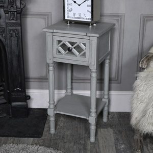 Grey Mirrored 1 Drawer Bedside/Lamp Table - Vienna Range