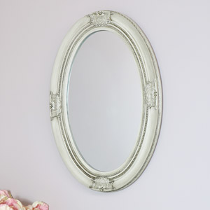 Antique White Ornate Oval Wall Mirror 50cm x 70cm