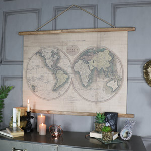 Large Rustic World Map Hanging Canvas Print