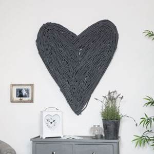 Extra Large Dark Grey Rustic Wicker Wall Heart 