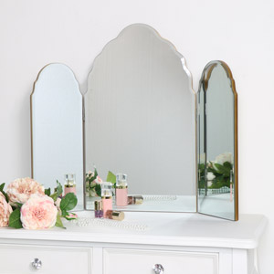 Antique Gold Arched Triple Vanity Mirror 60cm x 72cm