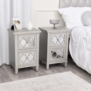 Pair of Silver Mirrored Bedside Tables - Sabrina Silver Range