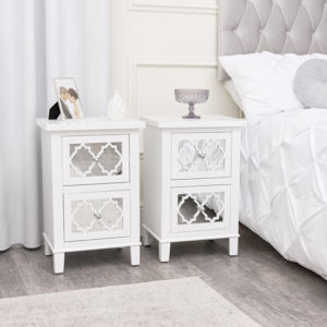 Pair of White Mirrored Bedside Tables - Sabrina White Range