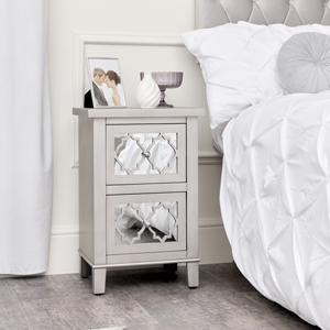 Silver Mirrored Bedside Table - Sabrina Silver Range