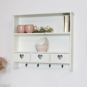Large Pale Cream Wall Shelf with Heart Drawer Storage