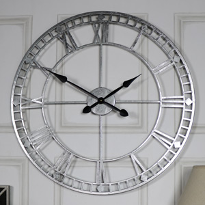 Large Silver Skeleton Wall Clock 80cm x 80cm 